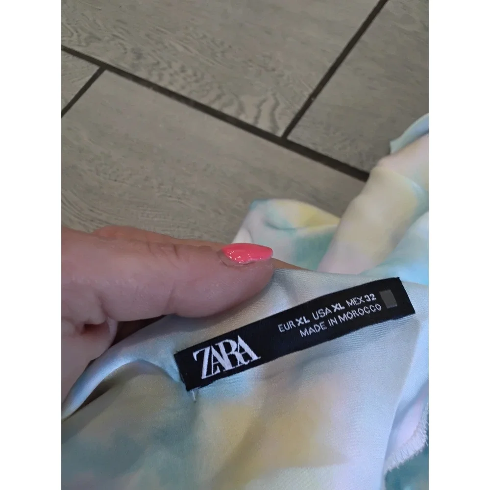 Zara Pastel Tie Dye Satin Halter Cowl Neck Ruched Midi Dress XL Blue Pink Yellow - Picture 7 of 7